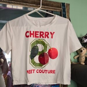 "Cherry Boutique" White Cherry Graphic Cropped Tee, Super Cute!😊